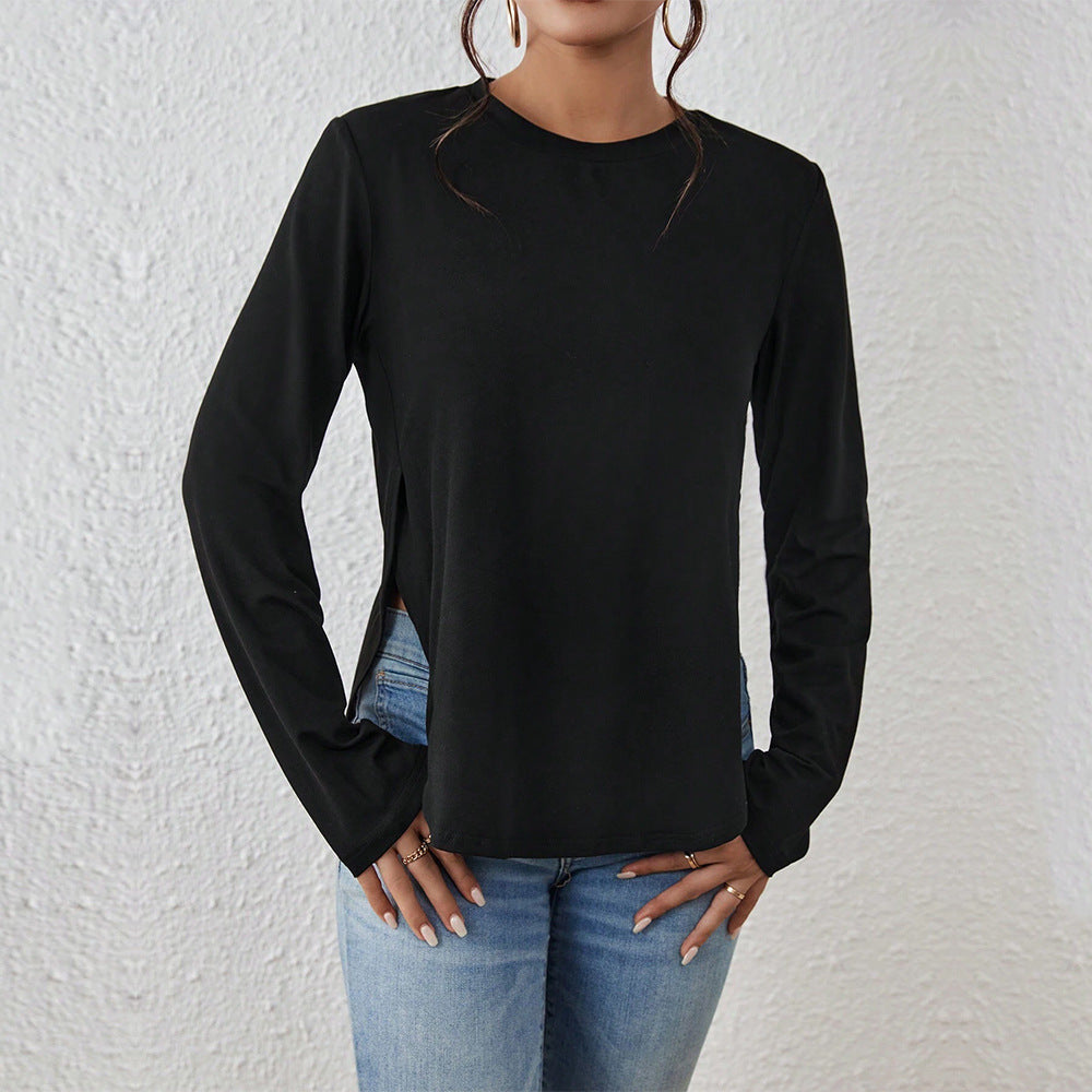 Damen Langarmshirt mit seitlichen Schlitzen, Rundhalsausschnitt und entspannter Casual-Passform Nord Taschen