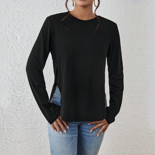 Damen Langarmshirt mit seitlichen Schlitzen, Rundhalsausschnitt und entspannter Casual-Passform Nord Taschen