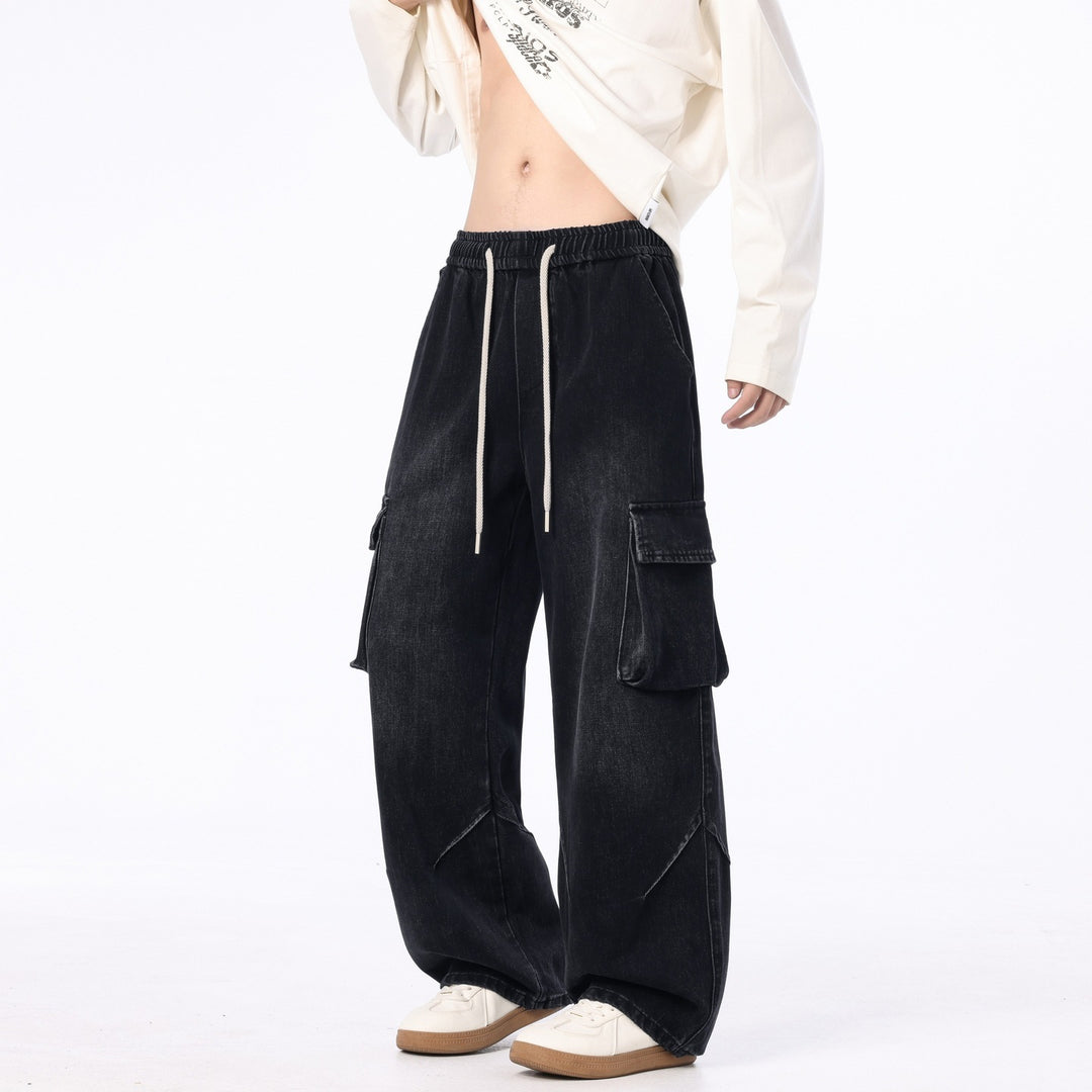 Herren Weite Cargo-Denimhose mit Tunnelzug, Used‑Waschung und Oversize‑Passform Nord Taschen