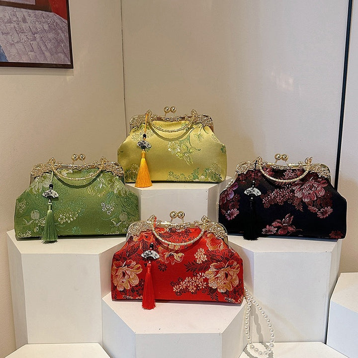 Damen elegante Clutch-Tasche mit floralen Akzenten und perlenbesetztem Tragegriff Nord Taschen