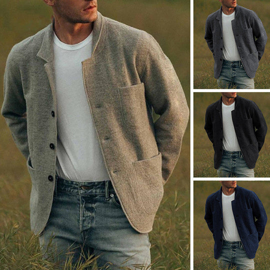 Herren lässige Strickjacke mit aufgesetzten Taschen und modernem Schnitt