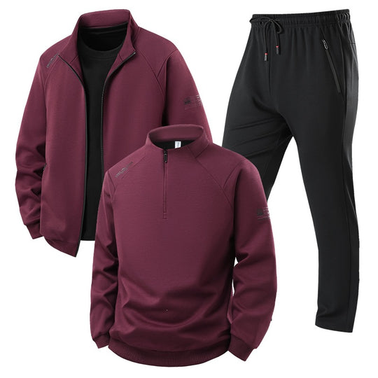 Herren Dreiteiliges Thermo-Trainingsset mit Halbzip-Pullover, Zip‑Jacke und Jogginghose Nord Taschen