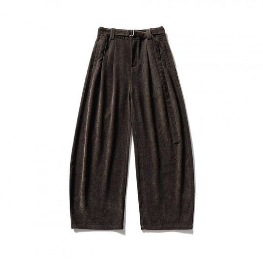Damen Weite Highwaist-Hose mit Bundfalten, Balloon-Silhouette und Stoffgürtel Nord Taschen