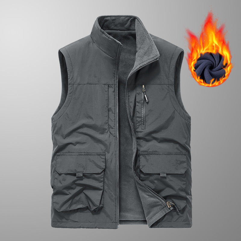 Herren Utility-Weste mit Teddyfleece-Futter, Multifunktionstaschen und hohem Stehkragen Nord Taschen