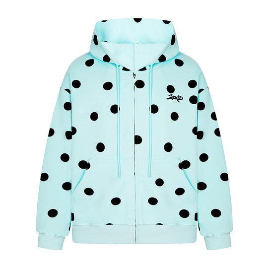 Damen Kapuzen-Sweatjacke mit durchgehendem Reißverschluss, Oversize-Schnitt und Polka-Dot-Print Nord Taschen