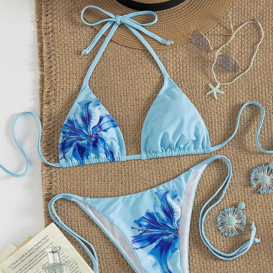 Damen Triangel-Bikini mit floralem Print und verstellbaren BindNord Taschenand
