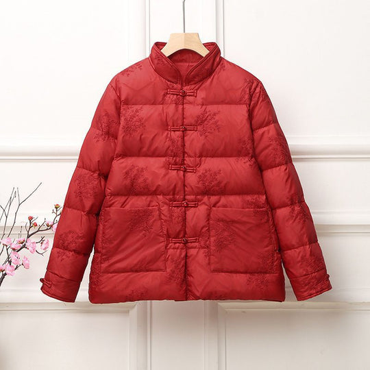 Damen wattierte Steppjacke mit Stehkragen und traditioneller Knopfleiste Nord Taschen