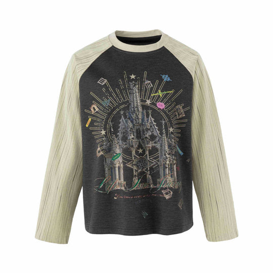Damen Raglan‑Sweatshirt mit grafischem Kathedralprint und strukturierten Ärmeln Nord Taschen