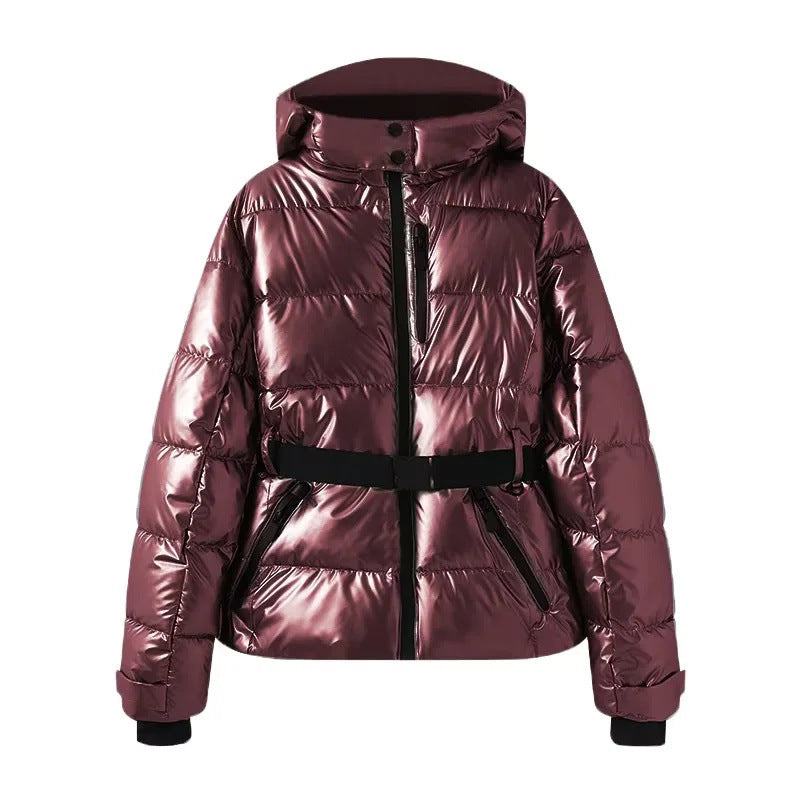 Damen 100+ gesteppte Ski- und Winterjacke mit Kapuze, Taillengürtel & wasserdichten Reißverschlüssen Nord Taschen