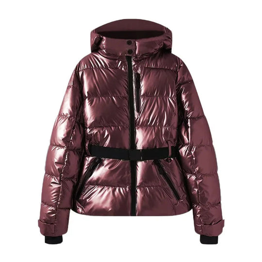 Damen 100+ gesteppte Ski- und Winterjacke mit Kapuze, Taillengürtel & wasserdichten Reißverschlüssen Nord Taschen