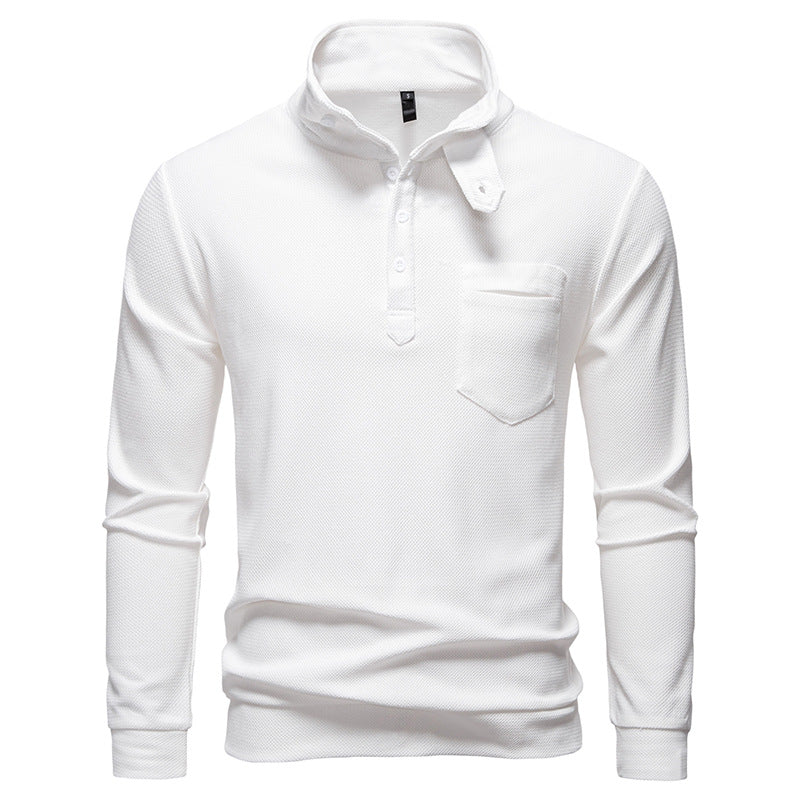 Herren Texturiertes Waffelstrick-Henleyshirt mit hohem Kragen, Knopfleiste und Brusttasche Nord Taschen