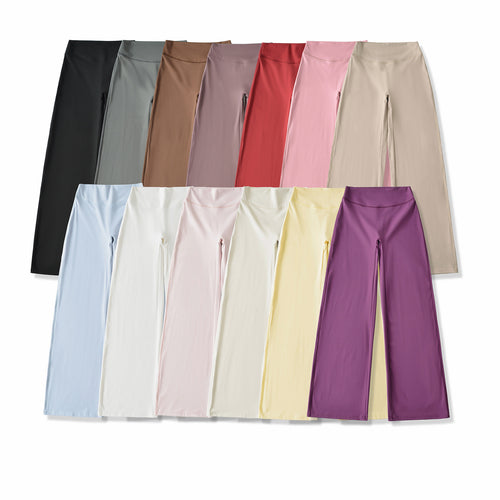 Damen Weite High Waist Loungehose aus Stretchjersey mit fließendem Schlag Nord Taschen