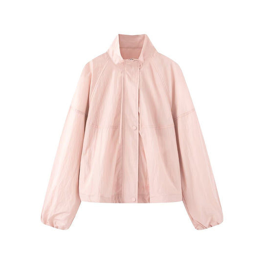Damen Leichte Oversize-Blousonjacke aus Nylon mit Stehkragen, Kordelzug und Druckknopfverschluss Nord Taschen