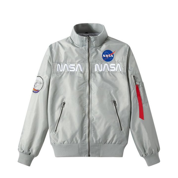 Men's  retro space-logo nylon zip bomber with angled zip pockets and utility sleeve tab Nord Taschen