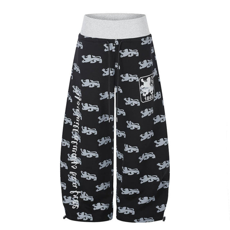Damen Weite Culotte‑Palazzohose aus Sweat mit hohem Rippbund, Tunnelzug und heraldischem Wappenprint Nord Taschen