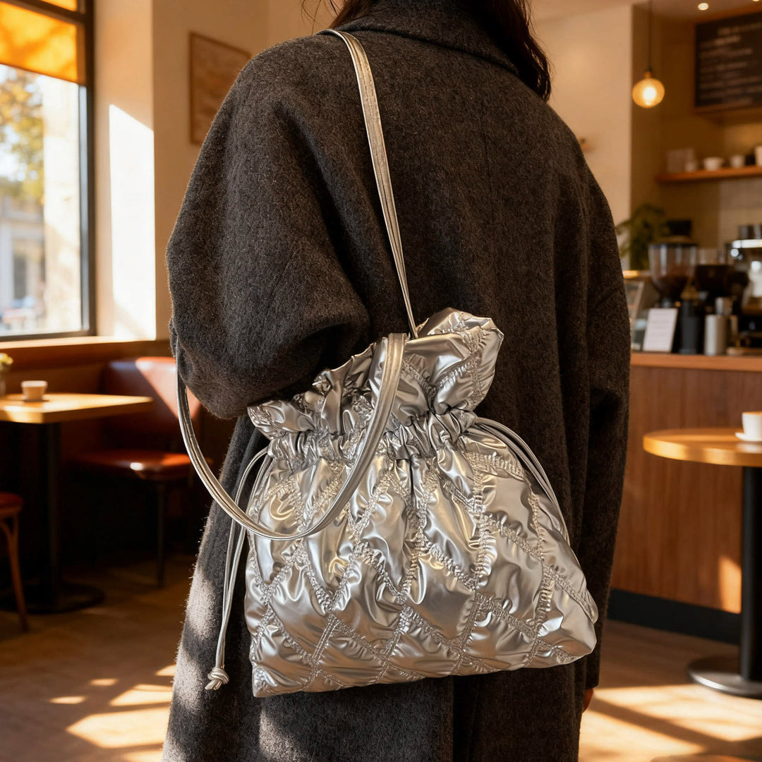 Damen gesteppten Beuteltasche mit dekorativem Kordelzug Nord Taschen