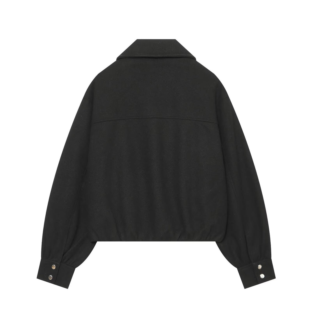 Damen Kurzjacke aus Wollmischung mit Reißverschluss und Ballonärmeln Nord Taschen