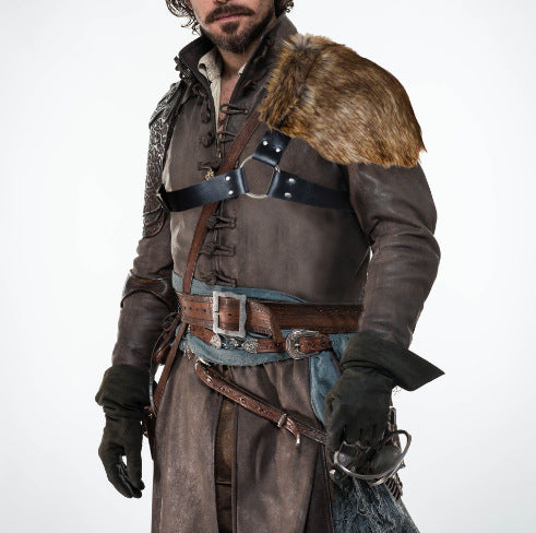 Herren asymmetrisches Schulterharness mit Kunstfell‑Schultercape und verstellbaren Lederriemen Nord Taschen