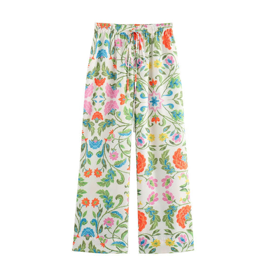 Damen weite Palazzohose mit Tunnelzugbund und floraler Stickoptik Nord Taschen