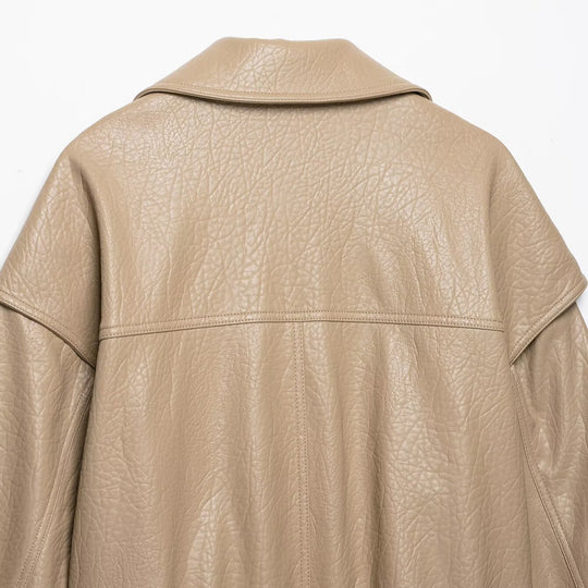 Damen Kurz geschnittene Kunstlederjacke im Oversized-Trenchstil Nord Taschen