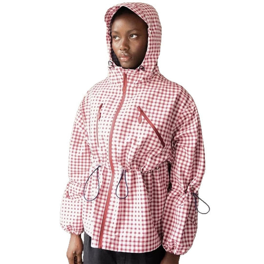 Damen Karo-Windbreaker mit Taillenzug, Kapuze und Reißverschluss Nord Taschen