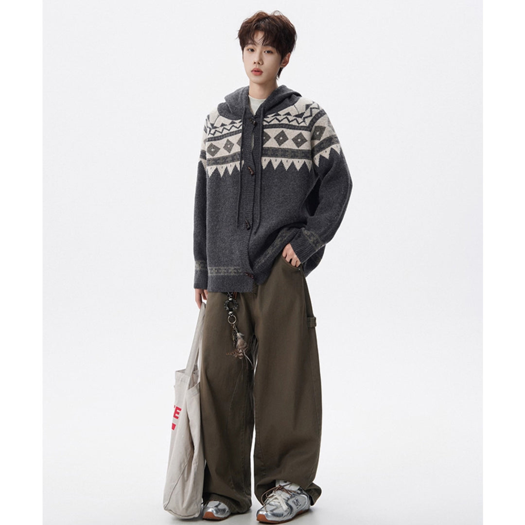Herren Strickjacke mit Kapuze und grafischem Muster Nord Taschen