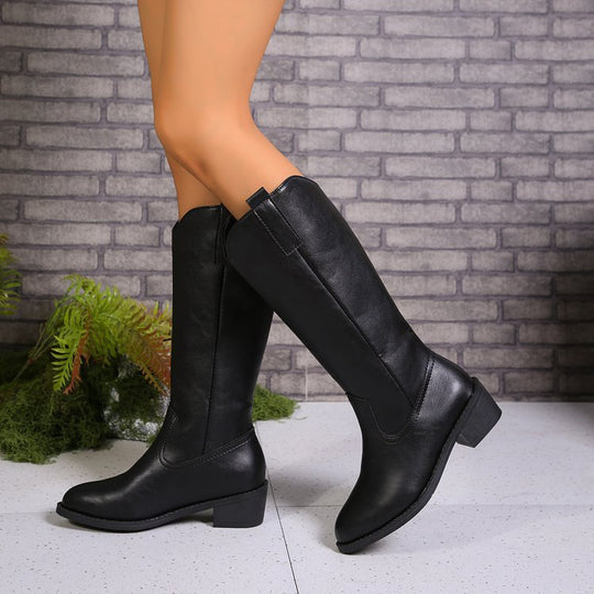 Damen Kniehohe Western‑Stiefel mit mittlerem Blockabsatz und seitlichem Reißverschluss Nord Taschen