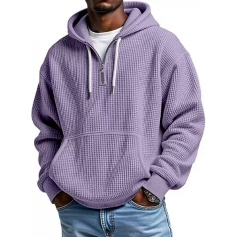 Herren Waffelstruktur-Hoodie mit halbem Reißverschluss und Kängurutasche Nord Taschen