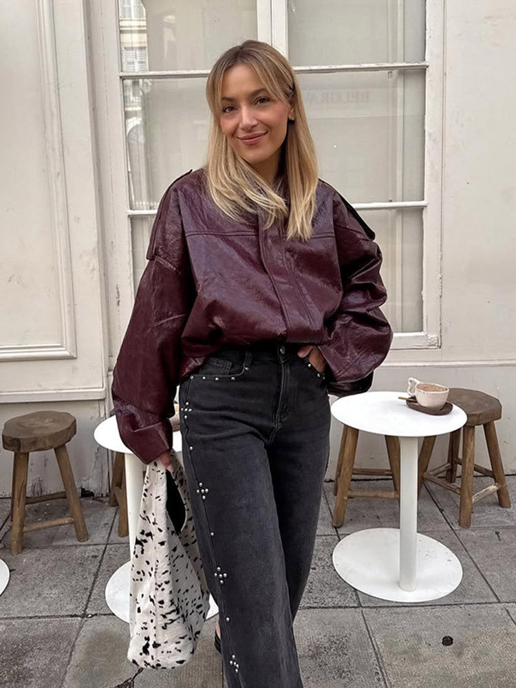 Damen Kurzblouson in glänzender Lackoptik mit Boxy‑Silhouette und überschnittenen Schultern Nord Taschen