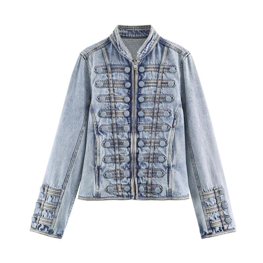 Damen Taillierte Kurzjacke im historischen Uniformstil mit Stehkragen Nord Taschen