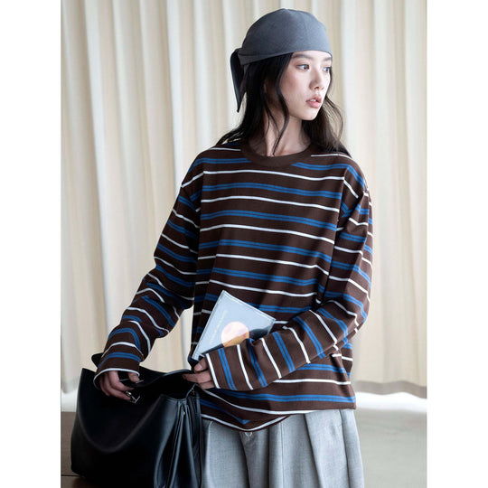 Damen Oversize-Langarmshirt mit Streifenmuster Nord Taschen