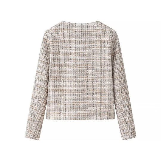 Damen Kurzjacke aus Bouclé‑Tweed mit rundem Ausschnitt und dekorativen Goldknöpfen Nord Taschen