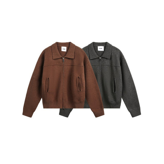 Herren Gestrickte Zipjacke mit Hemdkragen, Rippbündchen und verdeckten Eingrifftaschen Nord Taschen