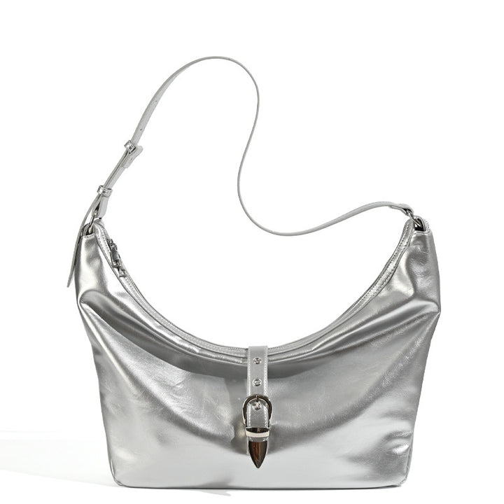 Damen Hobo-Tasche mit metallic glänzender Oberfläche und elegantem Gurtverschluss Nord Taschen