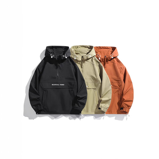 Herren Kapuzenanorak mit halbem Reißverschluss, Kängurutasche und verstellbarem Saum Nord Taschen