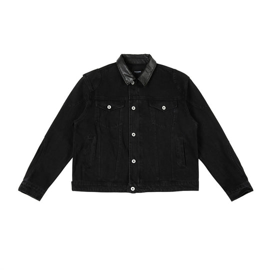Herren Boxy-Jeansjacke mit Lederimitatkragen und sichtbaren Metallknöpfen Nord Taschen