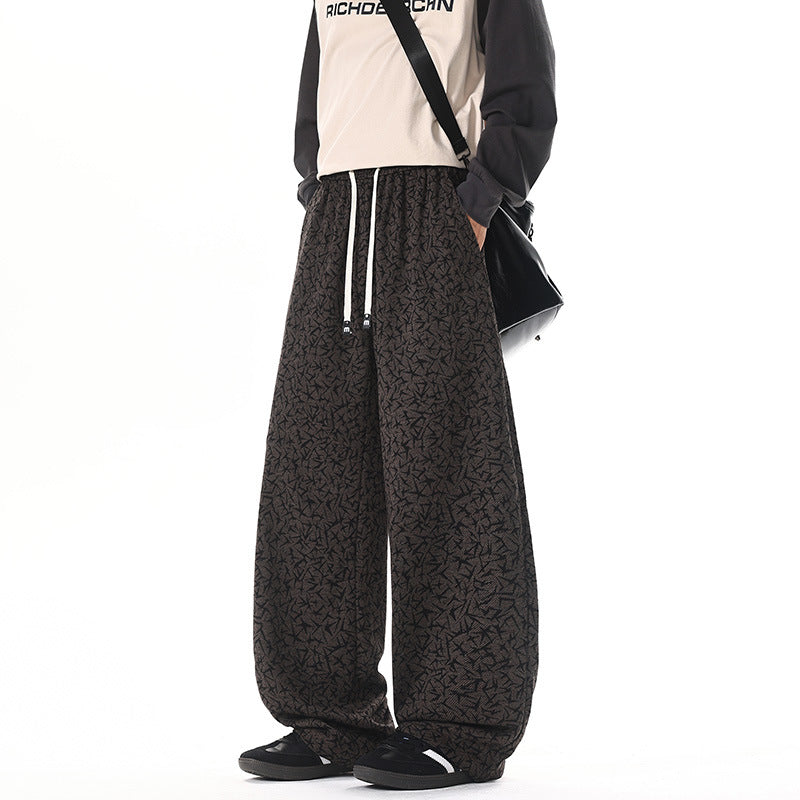 Herren Extraweite Fleece-Loungehose mit Allover-Strukturprint und Kordelzug Nord Taschen