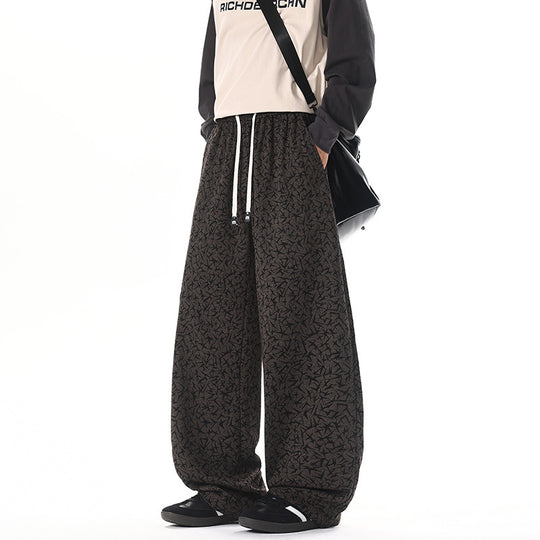Herren Extraweite Fleece-Loungehose mit Allover-Strukturprint und Kordelzug Nord Taschen