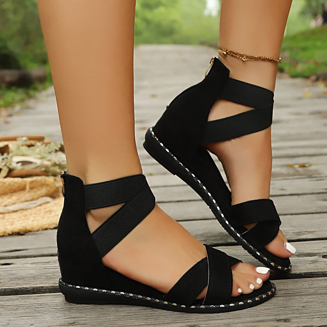 Damen Sandalen mit geflochtenen Riemen und elastischem Fersenbereich