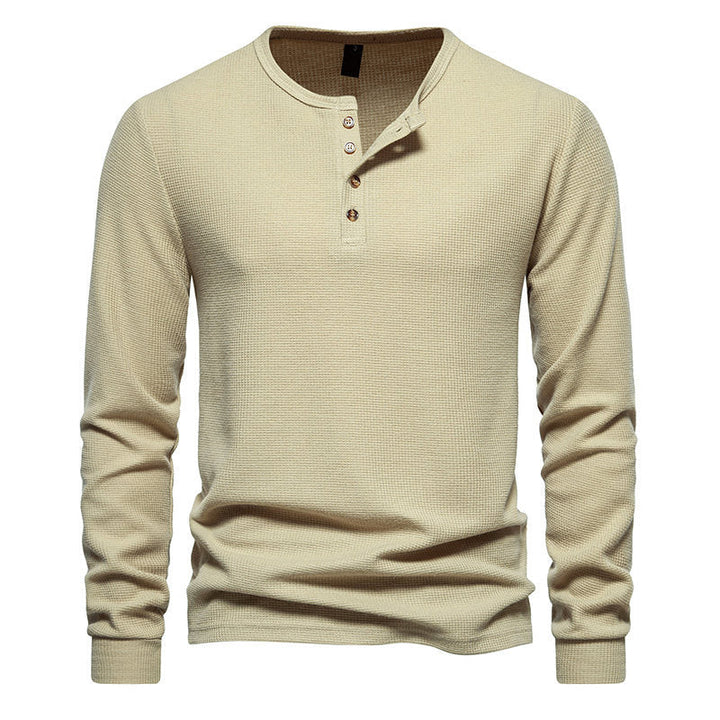 Herren Langarm-Henley-Shirt mit strukturiertem Oberflächenmuster und praktischen Knopfdetails