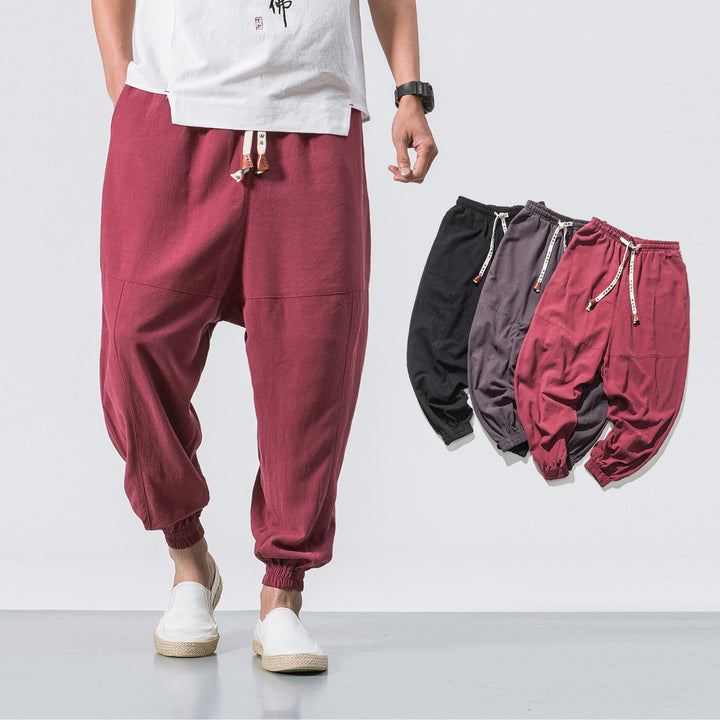 Herren relaxed Fit Leinen-Jogger mit Tunnelzug, eingesetzten Knieteilen und elastischen Bündchen Nord Taschen