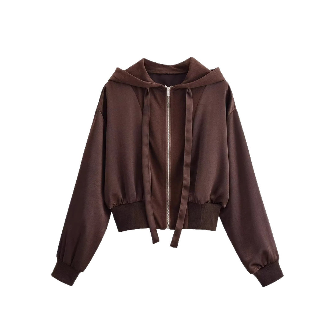 Damen Cropped Hoodie-Jacke mit durchgehendem Reißverschluss, breite Kapuze und taillierendem Rippbund Nord Taschen