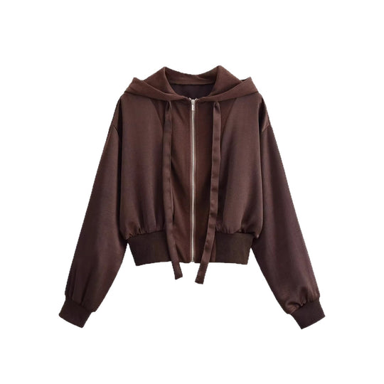 Damen Cropped Hoodie-Jacke mit durchgehendem Reißverschluss, breite Kapuze und taillierendem Rippbund Nord Taschen
