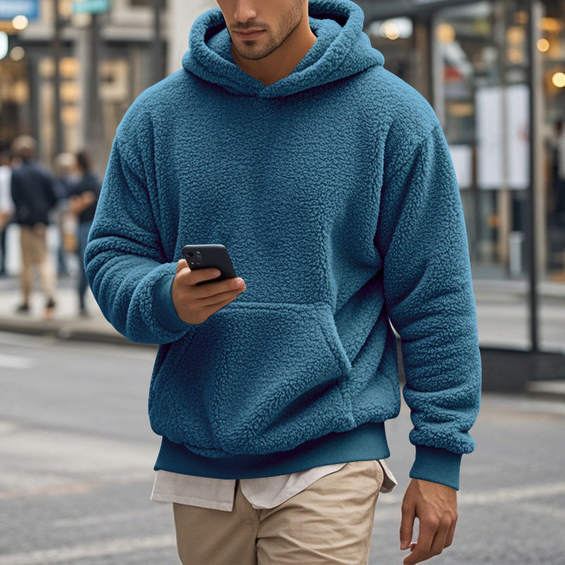 Herren Sherpa-Kapuzenpullover im Teddy-Fleece mit Kängurutasche und Rippbündchen Nord Taschen