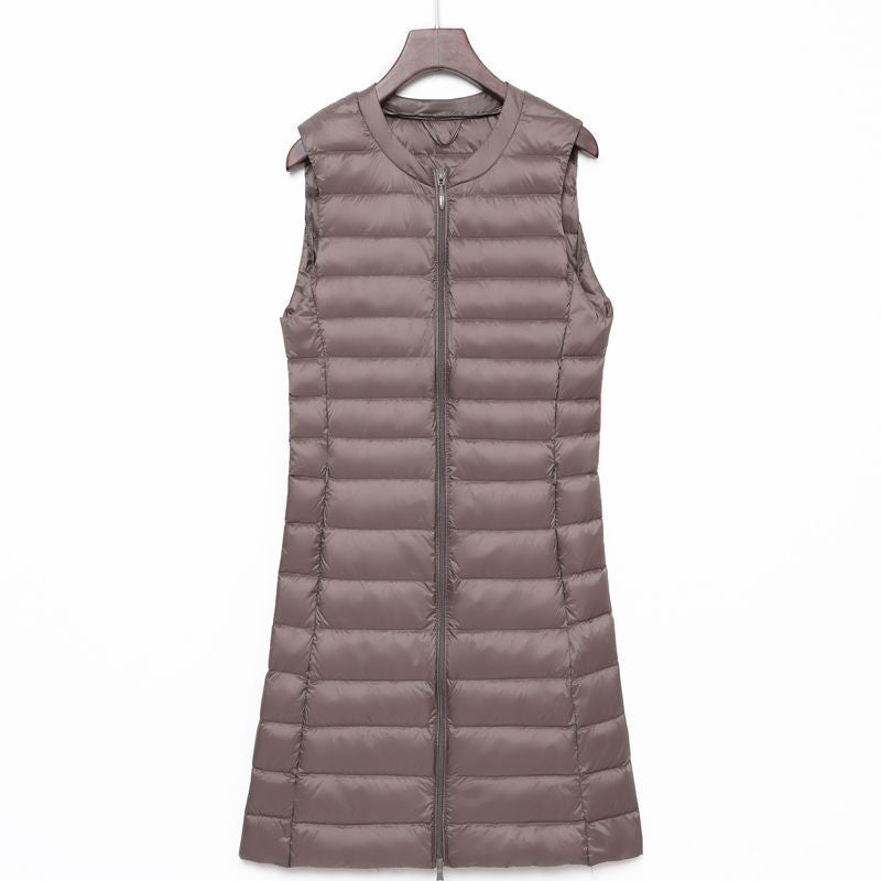 Damen Lange gesteppte Thermoweste mit A-Linien-Silhouette Nord Taschen