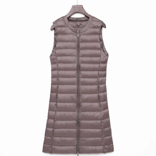Damen Lange gesteppte Thermoweste mit A-Linien-Silhouette Nord Taschen