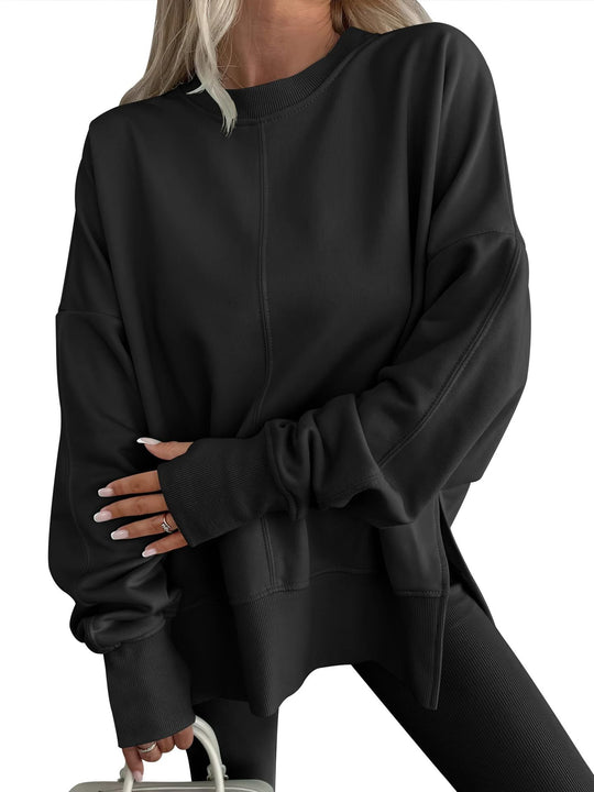 Damen Oversize-Sweatshirt mit Mittelnaht, verlängerter Saum und Rippbündchen Nord Taschen
