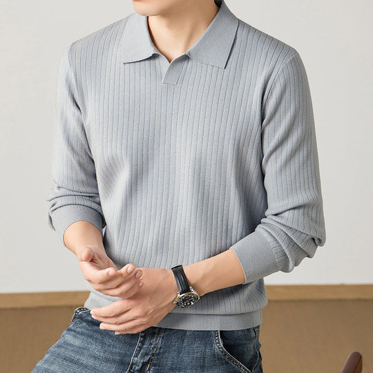 Herren Polokragen-Feinstrickpullover mit Rippstruktur und schmaler Silhouette Nord Taschen