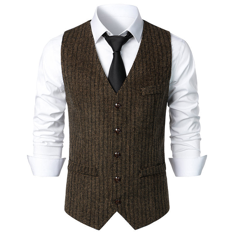Herren Taillierte Strickweste mit V‑Ausschnitt und durchgehender Knopfleiste Nord Taschen