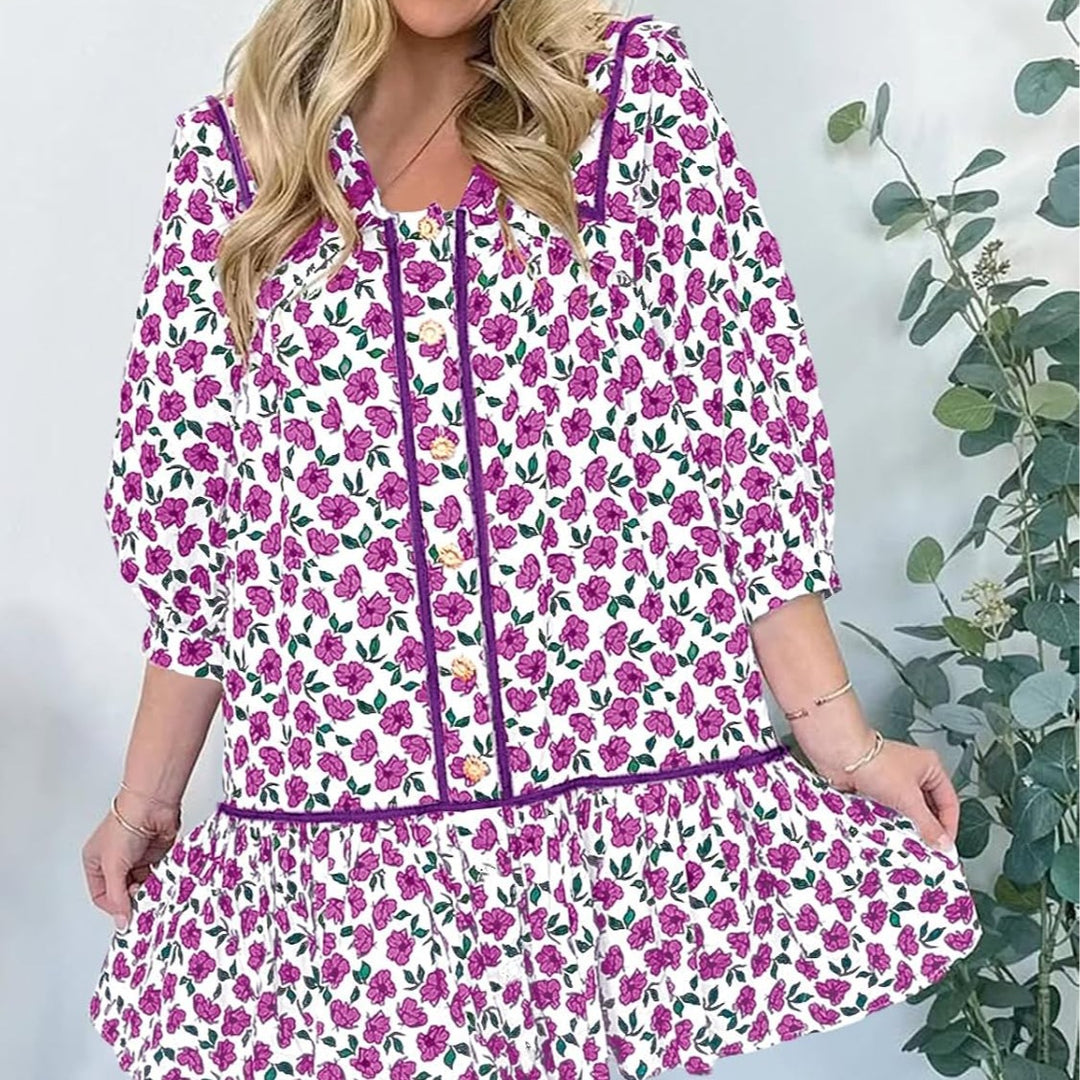 Damen Florales Mini-Hemdkleid mit übergroßem Matrosenkragen Nord Taschen